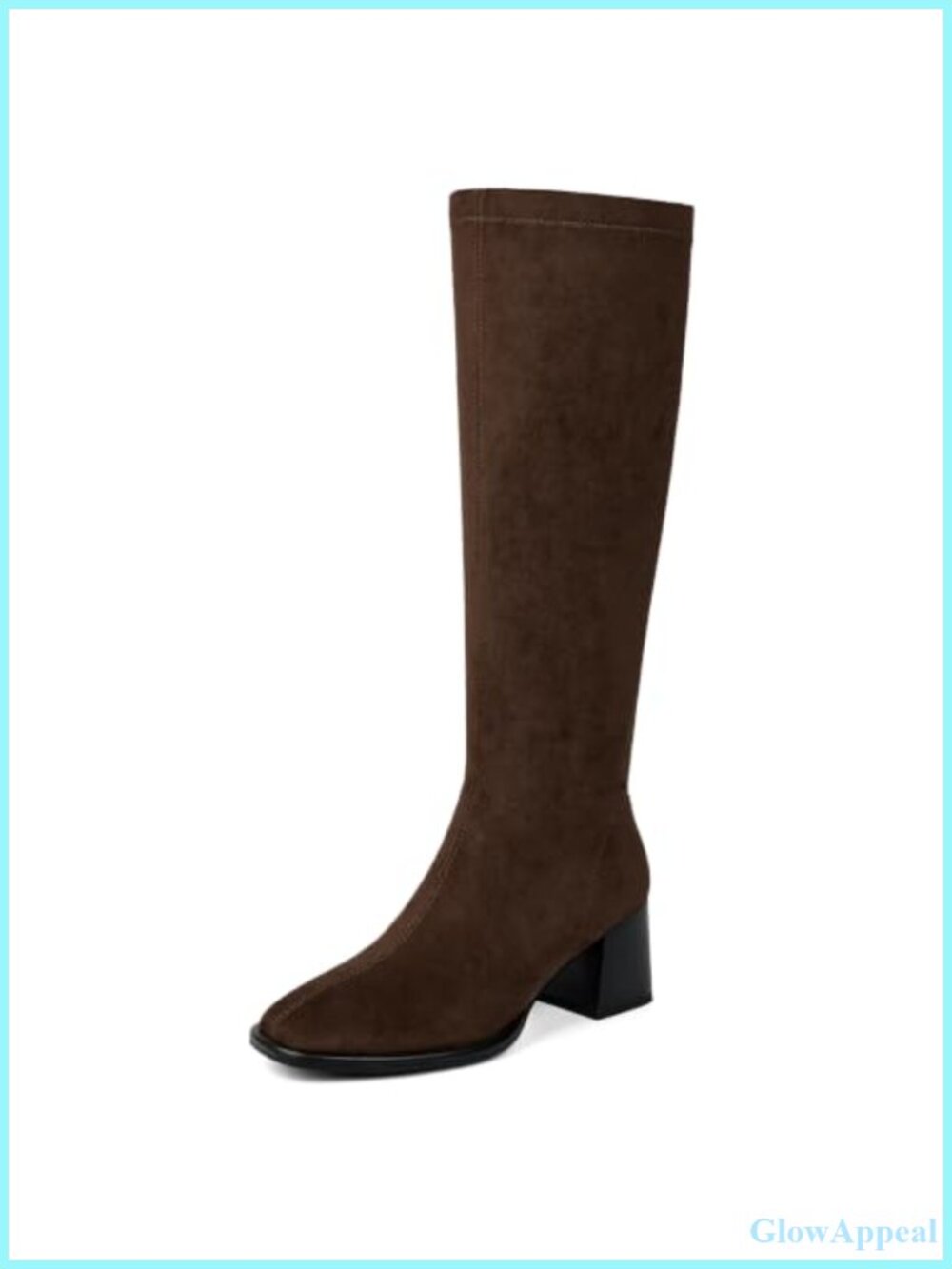 Knee High Boots Stretchy Faux Suede Chunky Block Heel Square Toe Tall